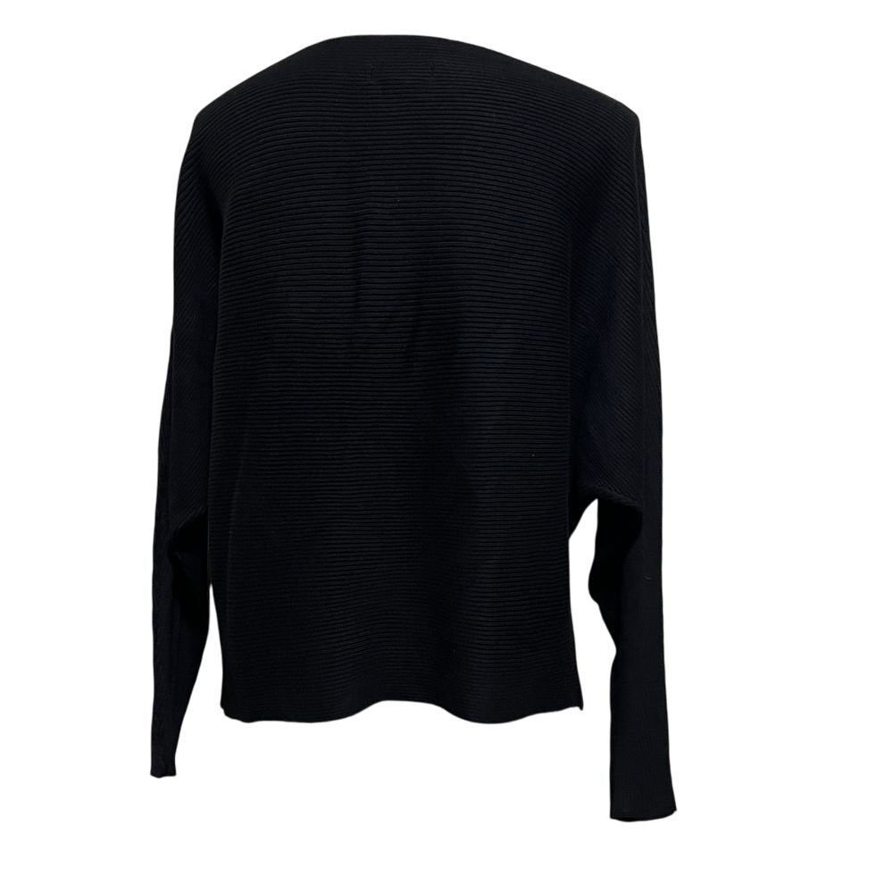 Questions? Black Rhinestone Embellished Ribbed Sweater Party Cocktail Top Sz L - Picture 2 of 4